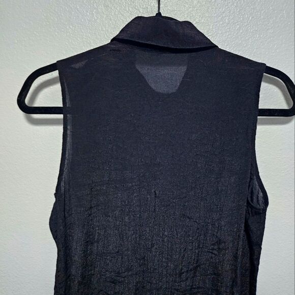 Fever Black Witchy Whimsigoth Sheer Collared Gauzy Vest Pintucked Buttoned Sz S - Picture 7 of 12